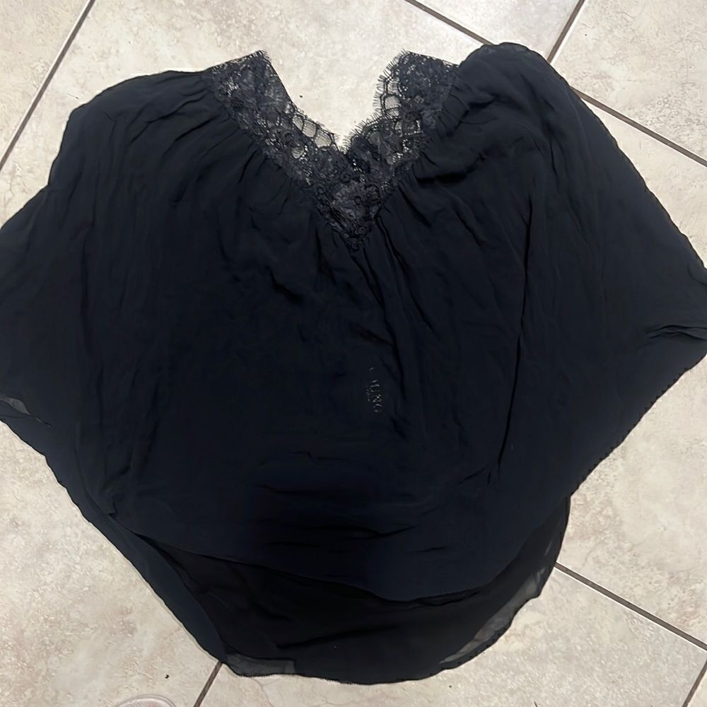 Black Schiffon Lace Top NWT - Black Short Blousey Top - Small - NEW - Flowy Top